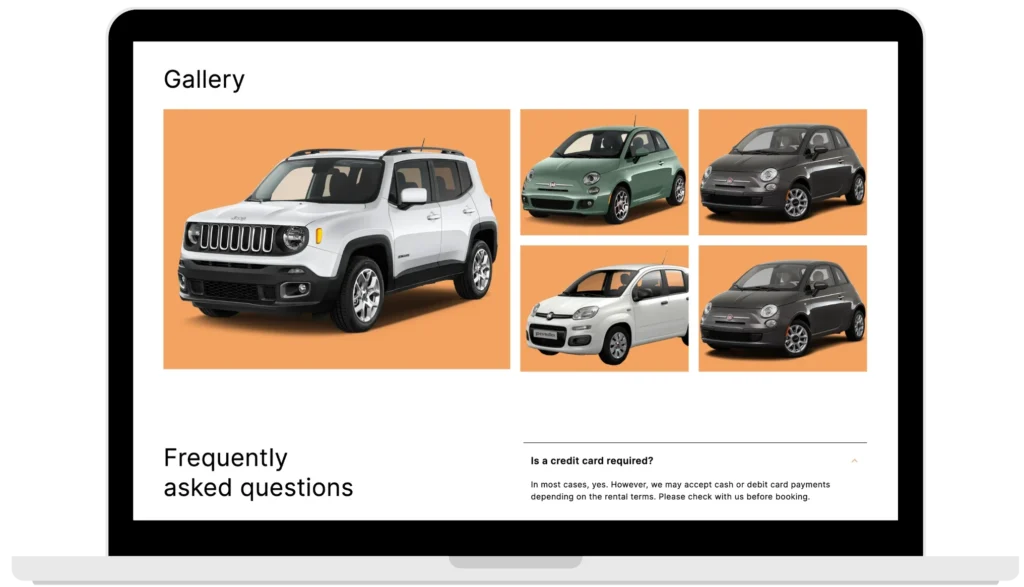motivar single page car rentals dektop gallery