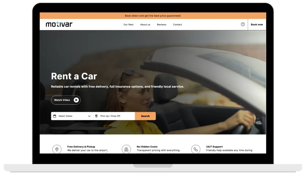 motivar single page car rentals dektop hero