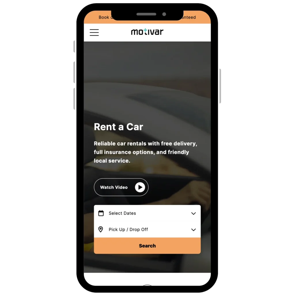 motivar single page car rentals mobile hero