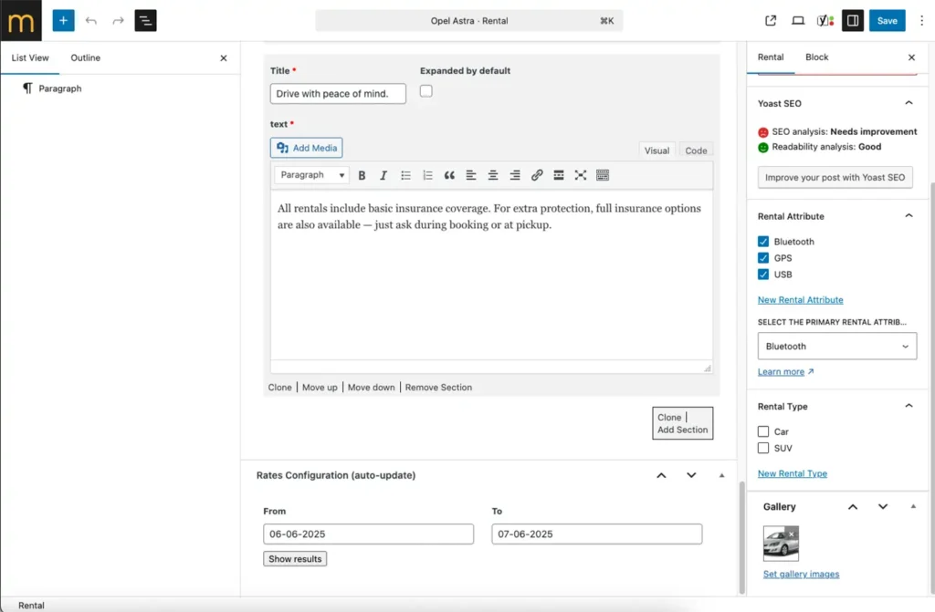 Επιλογή ημερομηνιών για ρύθμιση διαθεσιμότητας rental – Motivar