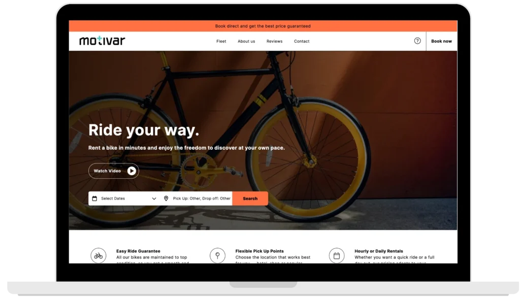motivar single page bike rentals dektop hero