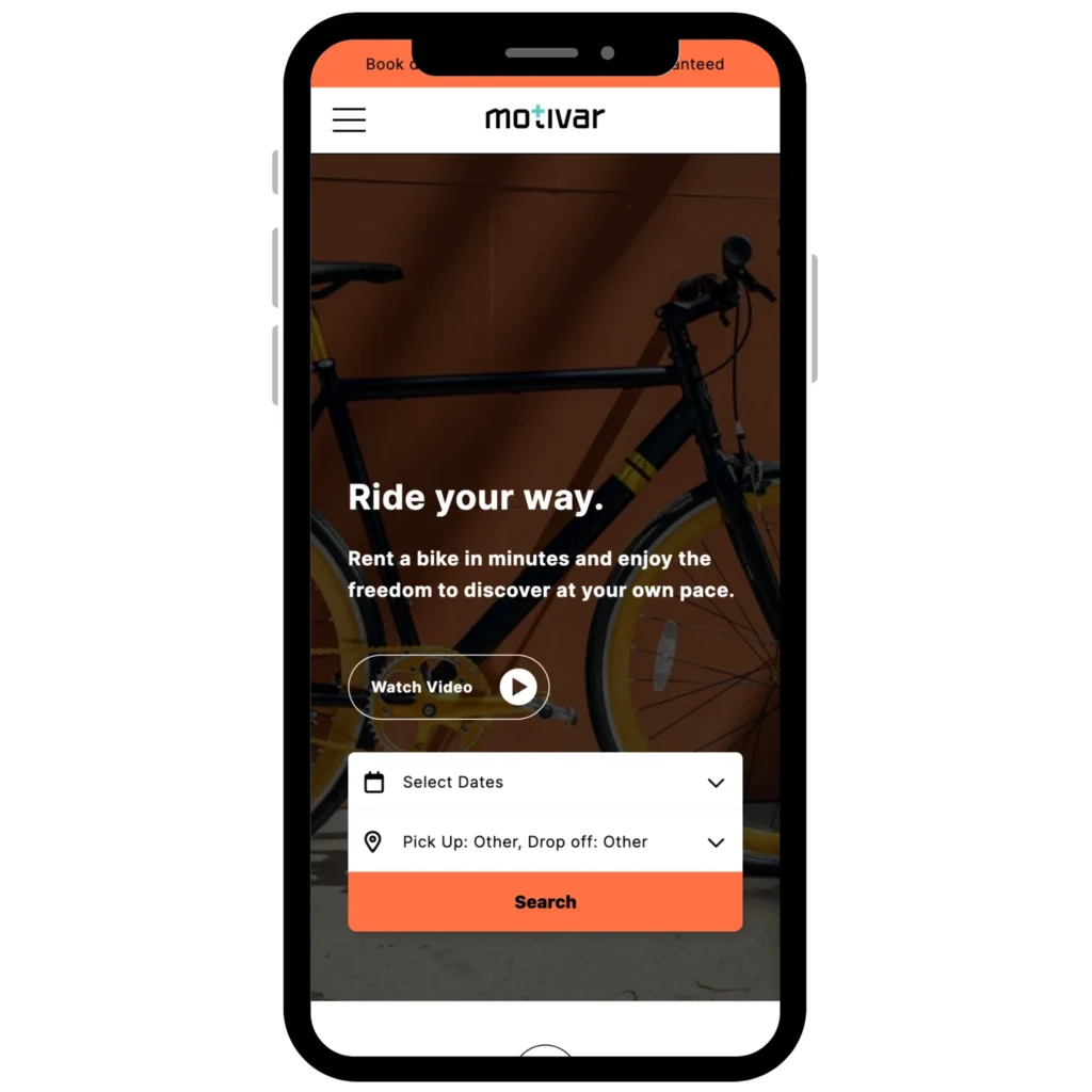 motivar single page bike rentals mobile hero