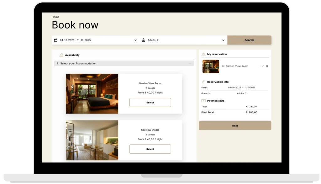 motivar accommodation booking engine dektop cart items