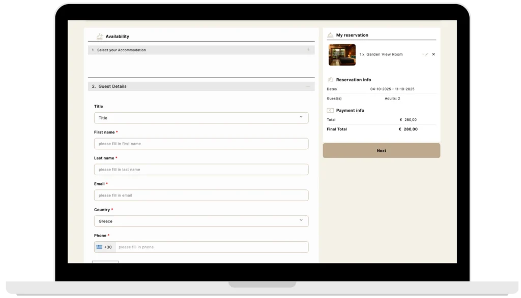 motivar accommodation booking engine dektop guest details