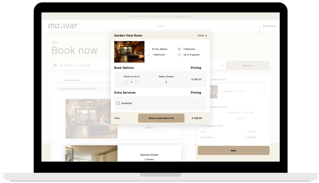 motivar accommodation booking engine dektop search result modal