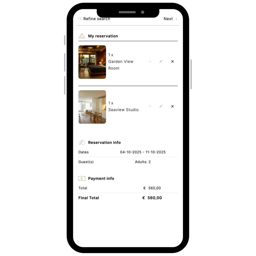 motivar accommodation booking engine mobile cart items