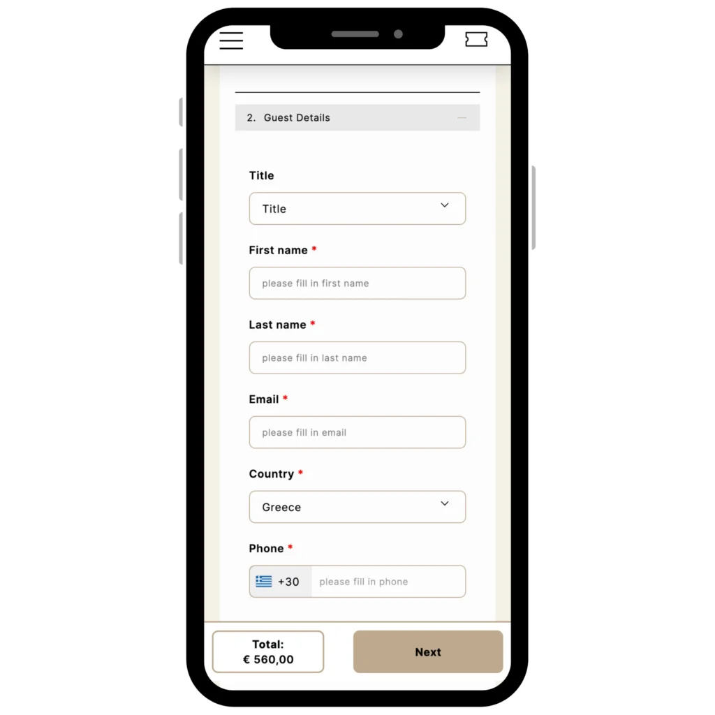 motivar accommodation booking engine mobile guest details