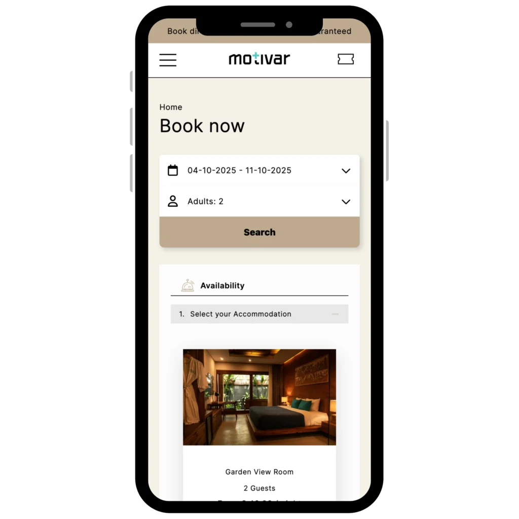 motivar accommodation booking engine mobile search result