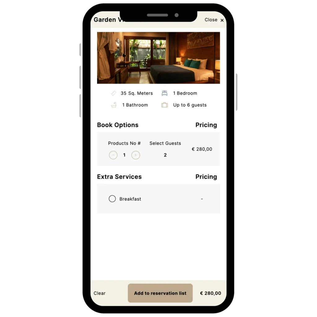 motivar accommodation booking engine mobile search results modal
