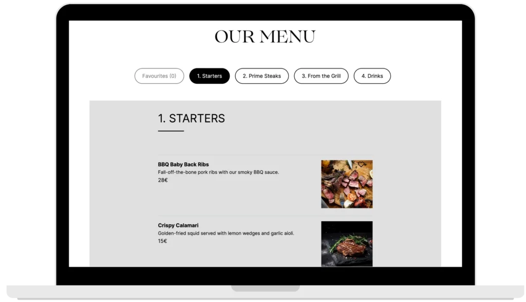 motivar single page steak house desktop menu