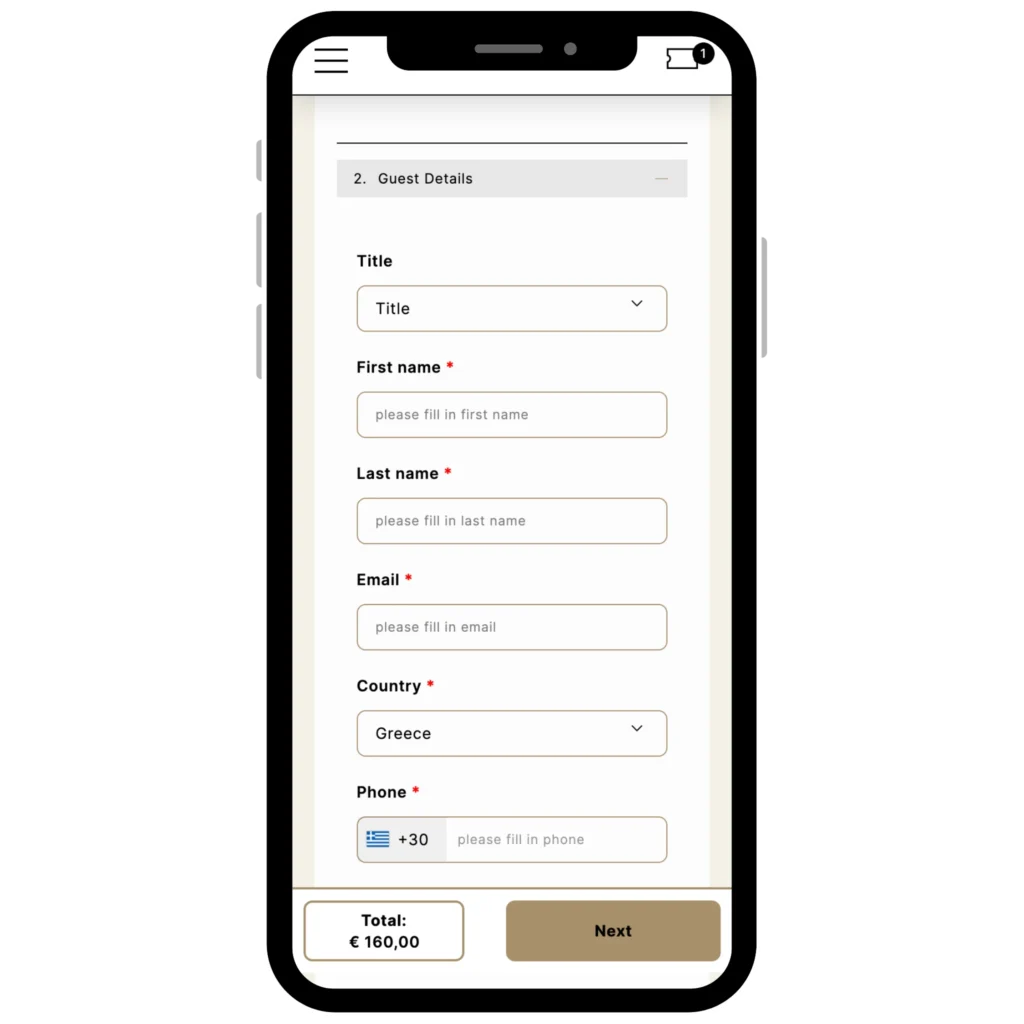 motivar transfers booking engine mobile guest details