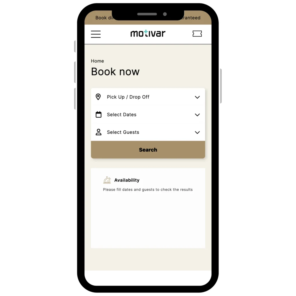 motivar transfers booking engine mobile search widget