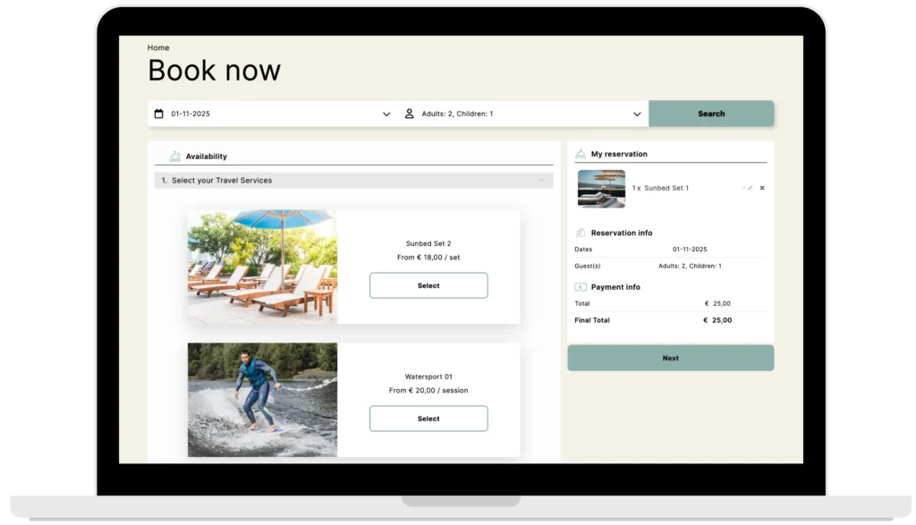 motivar travel service booking engine dektop search results