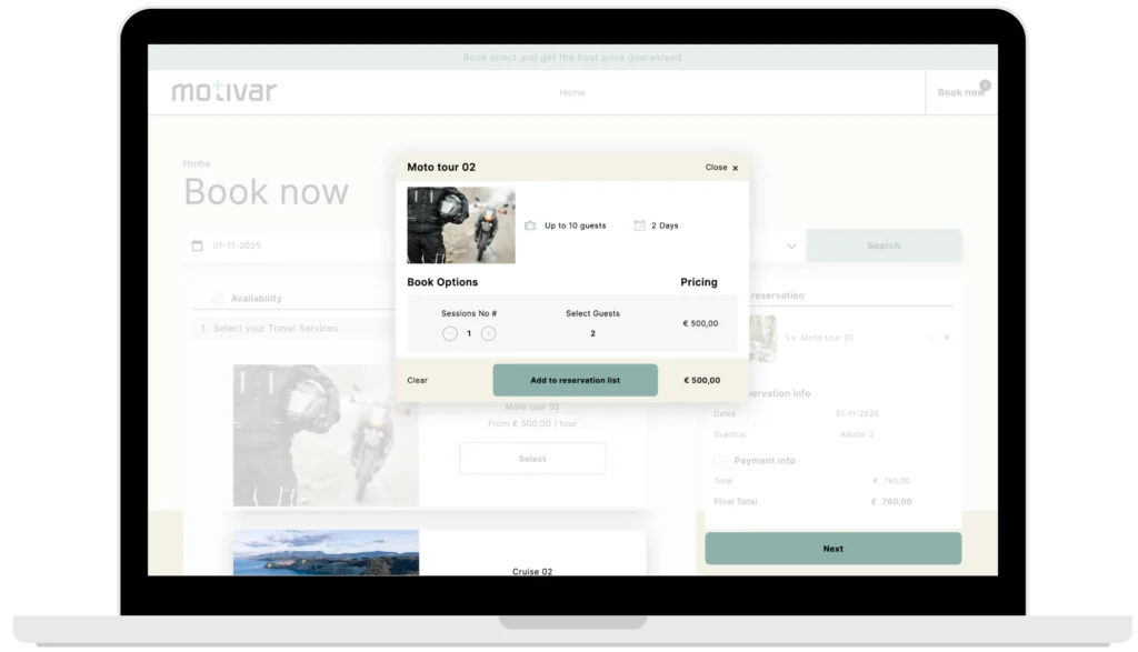motivar travel service booking engine dektop search results 2
