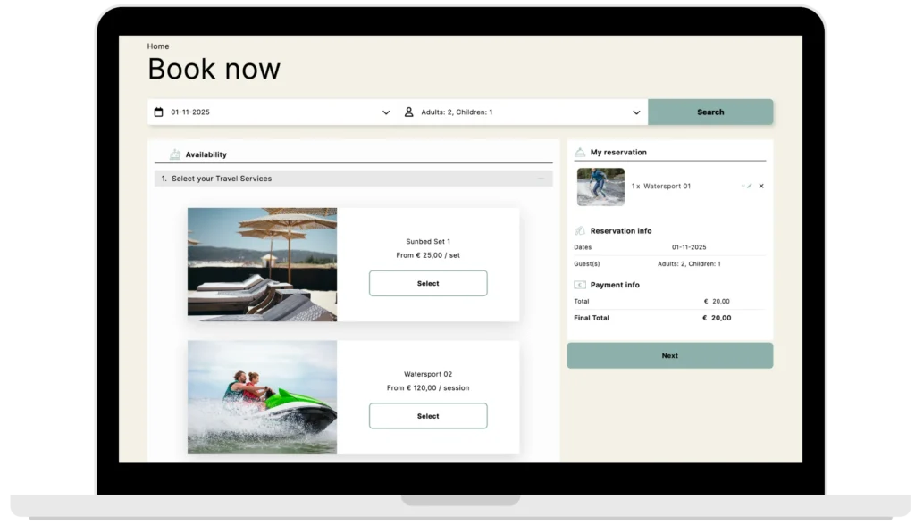 motivar travel service booking engine dektop search results cart 1