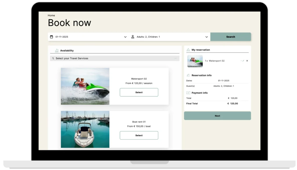 motivar travel service booking engine dektop search results cart 2
