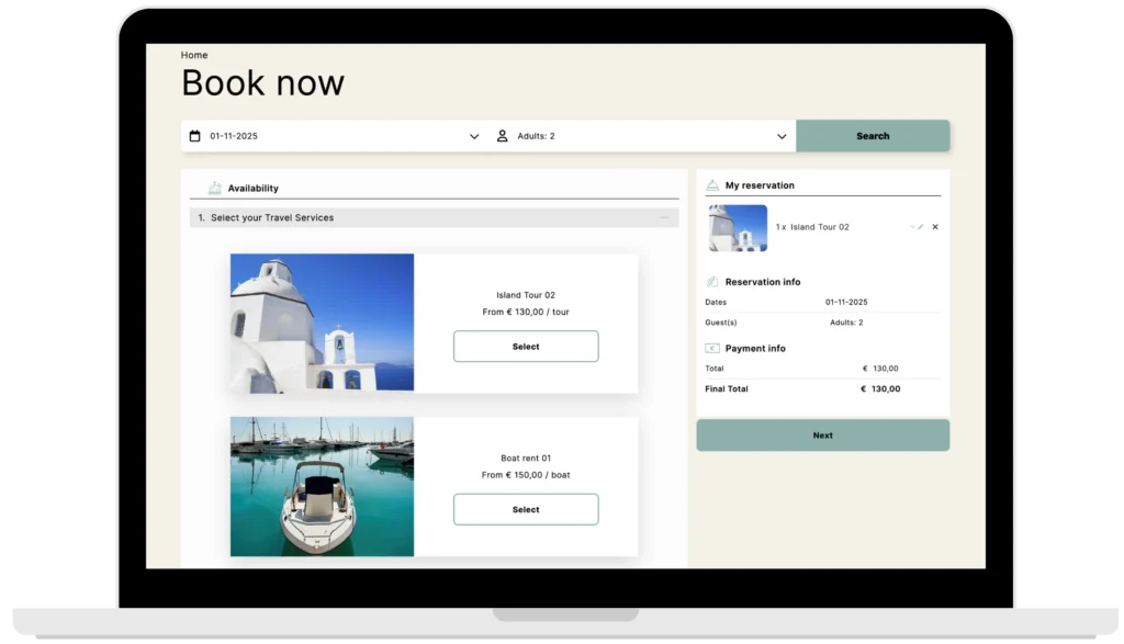 motivar travel service booking engine dektop search results cart 3