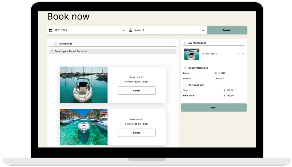 motivar travel service booking engine dektop search results cart 4