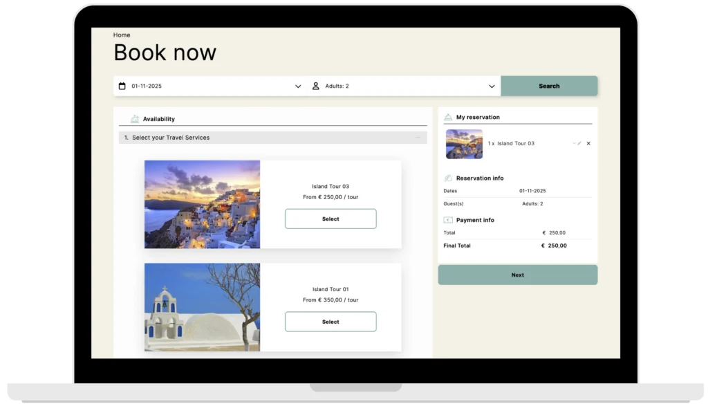 motivar travel service booking engine dektop search results cart 5