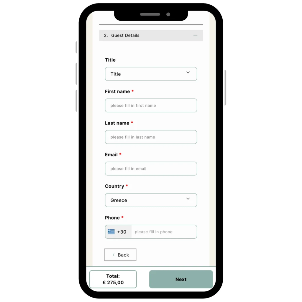 motivar travel service booking engine mobile guest details