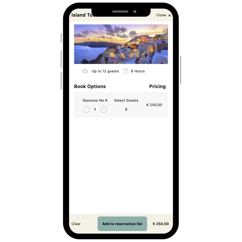 motivar travel service booking engine mobile search results modal